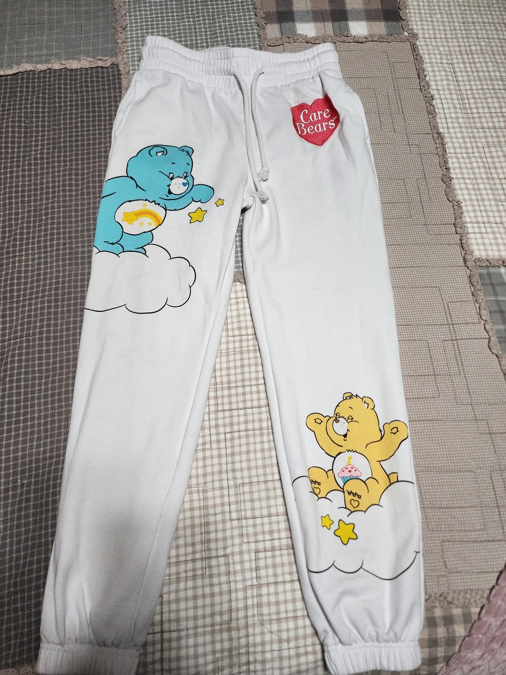Care Bears Kids White Pajama Pants with Blue and Yellow Bear Graphics